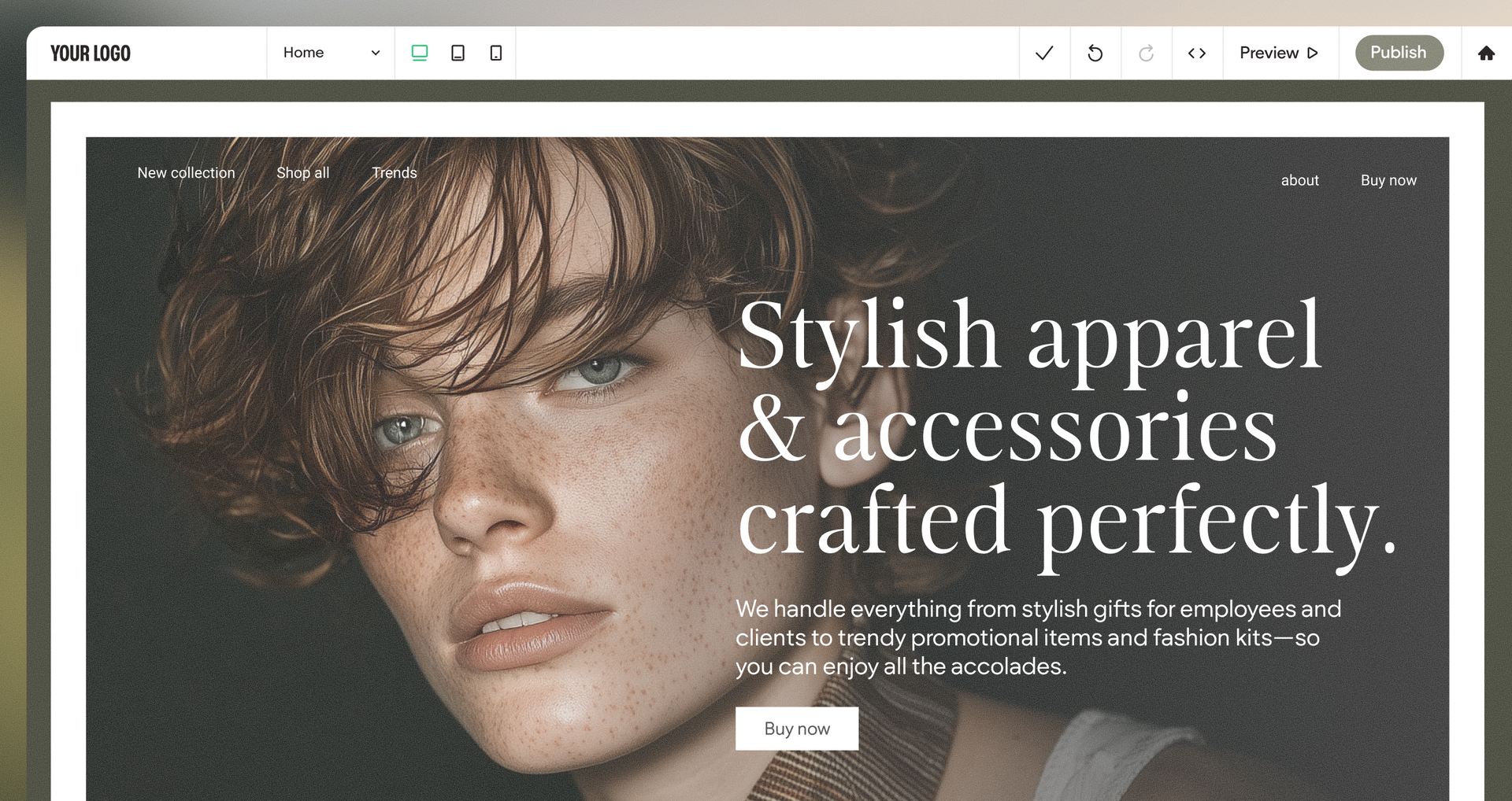 A screenshot of a website for a winter collection with a woman holding a flower.