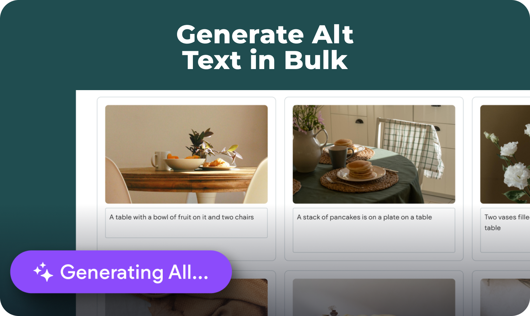 A screenshot of a website that says generate alt text in bulk