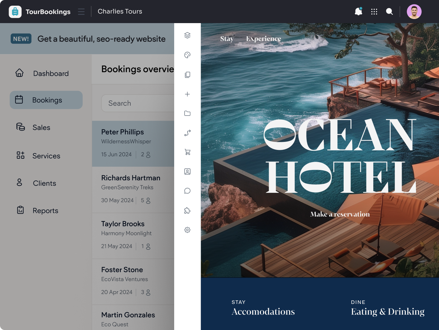 A screenshot of the ocean hotel website.