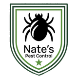 A logo for nate 's lawn care where grass is greener