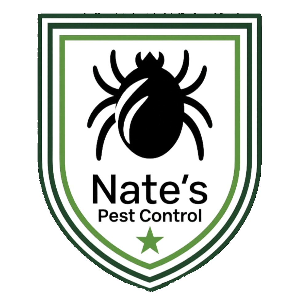 A logo for nate 's lawn care where grass is greener