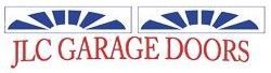 a logo for jlc garage doors with a sun and rays on it .