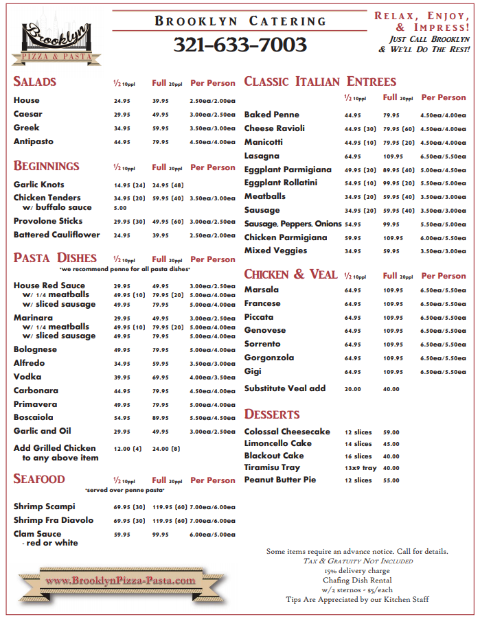 Catering Brooklyn Pizza & Pasta Rockledge, FL