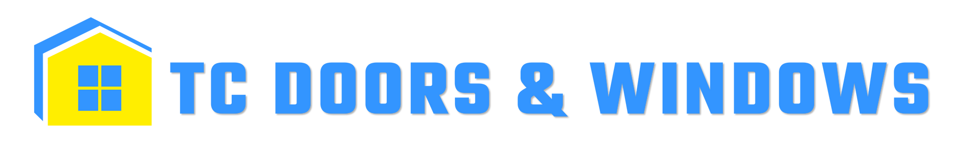 A blue and yellow logo for tc buildings