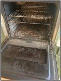 The inside of an oven is very dirty and needs to be cleaned.