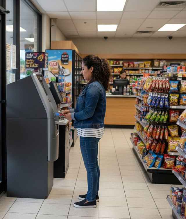ATM placement inside a St Charles convenience store providing convenient cash access for customers