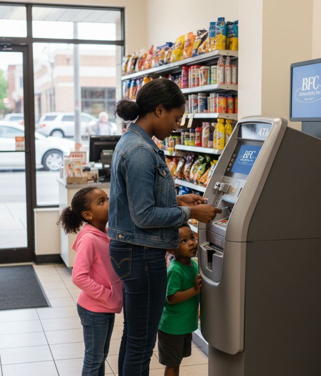 ATM placement inside a Bloomington-Normal, Illinois convenience store providing convenient cash access for customers