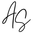 AS script initials in black with white outline