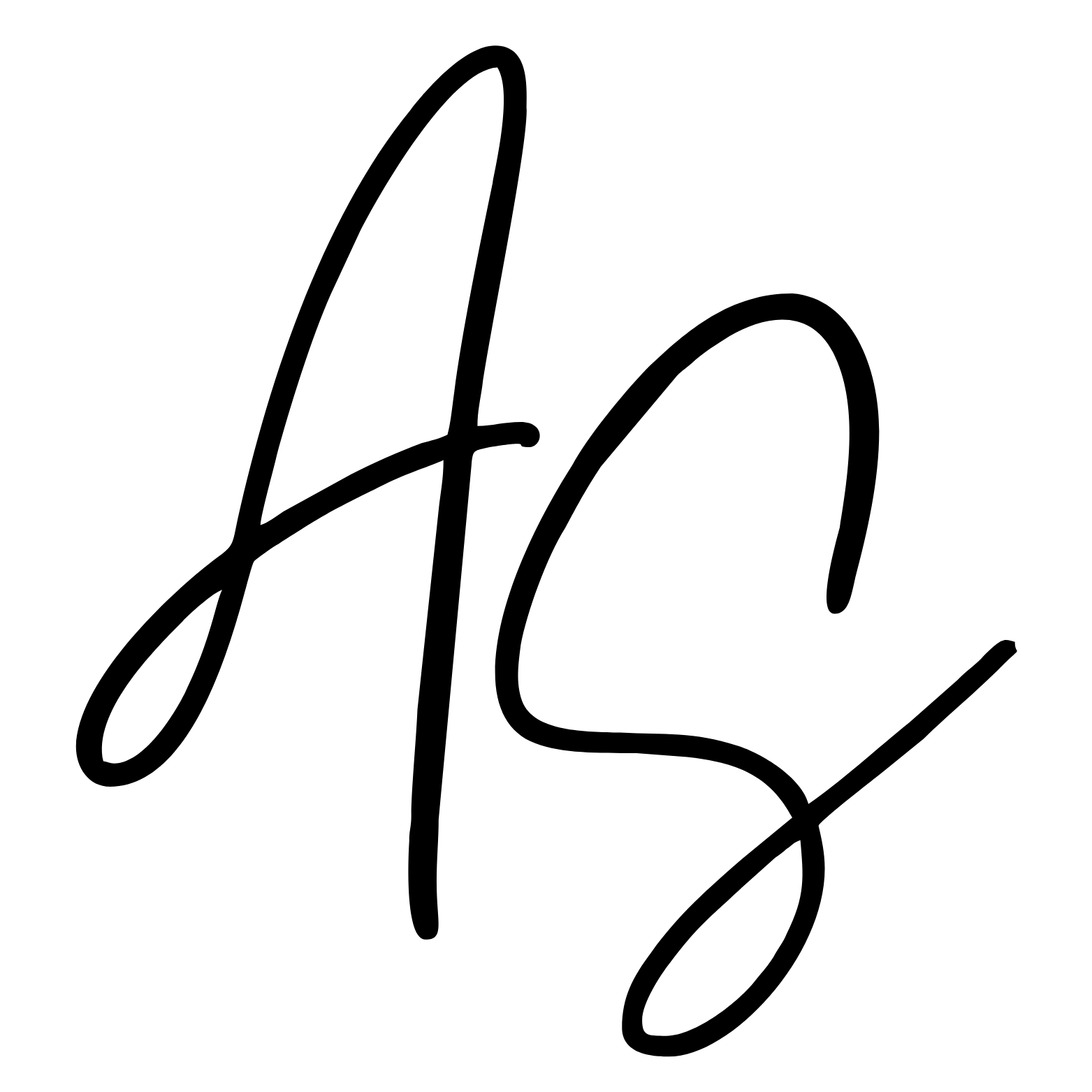 AS script initials in black with white outline