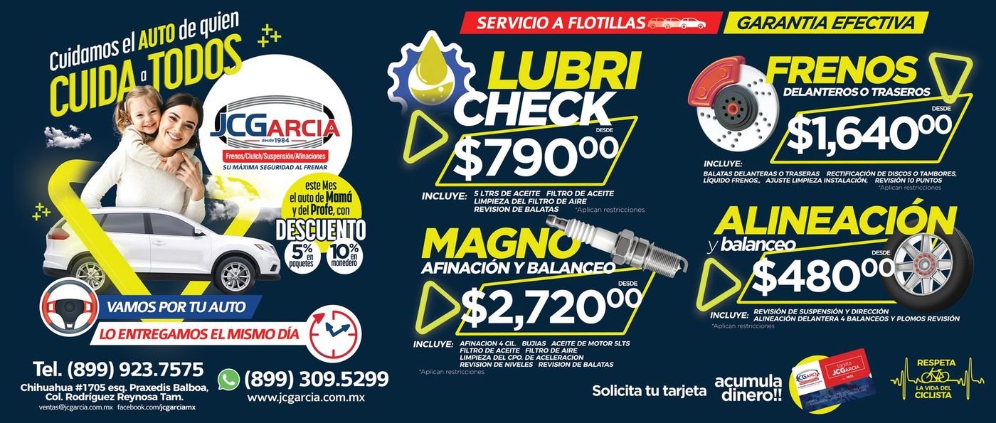 FRENOS, CLUTCH, SUSPENSIÓN JC GARCÍA Promoción del mes FRENOS, CLUTCH, SUSPENSIÓN JC GARCÍA Promoción del mes