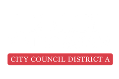 The city council district a logo has a fleur de lis on it