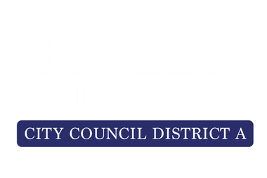 A blue sign that says city council district a on a white background.