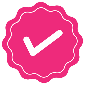 A pink circle with a white check mark inside of it.