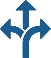A blue arrow pointing in different directions on a white background.