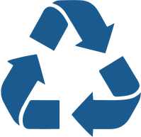 A blue recycling symbol with three arrows pointing in opposite directions on a white background.