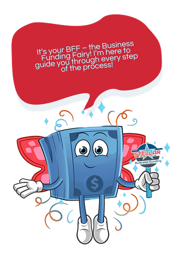 A cartoon illustration of a money fairy with a speech bubble.