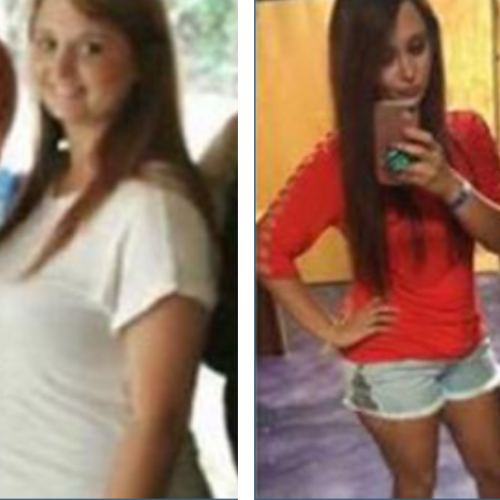 A before and after picture of a woman taking a selfie.