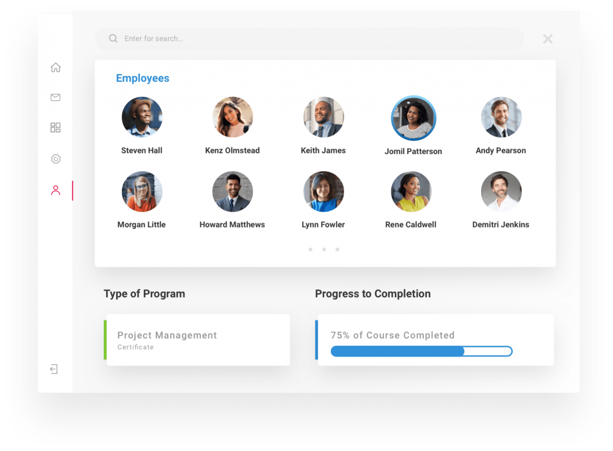 A screenshot of a dashboard with a bunch of people on it.