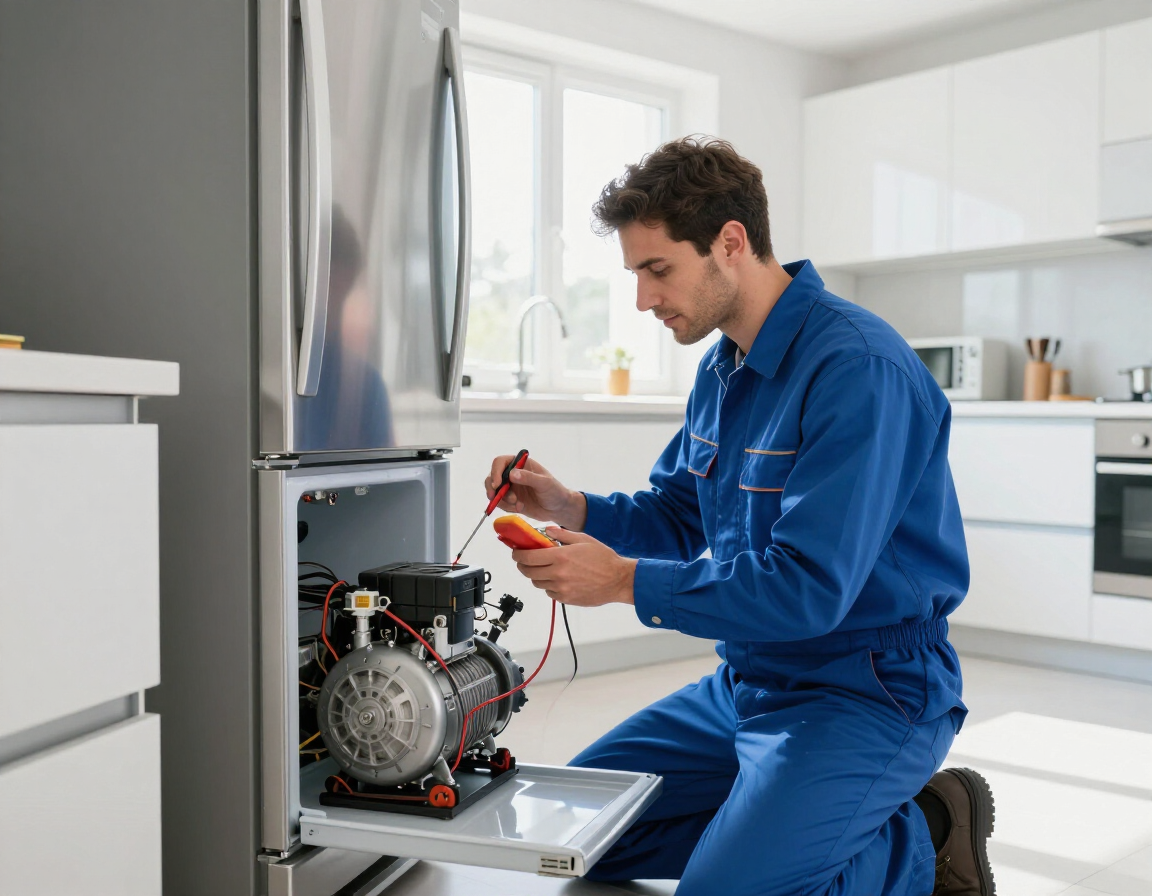 Técnico revisando refrigerador