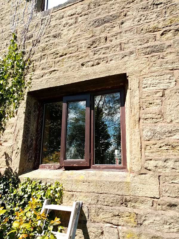 Brown sash window