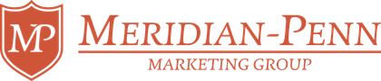 Logo for Meridian-Penn Marketing Group, featuring a shield with "MP" initials and company name.