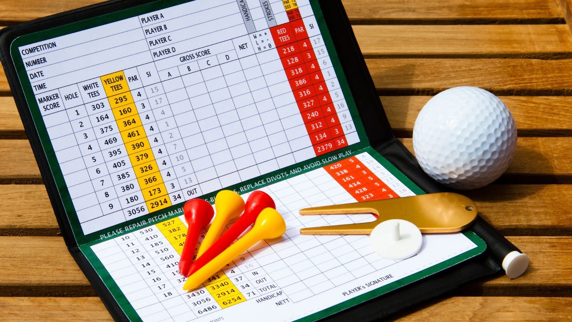 golf score card with accessories
