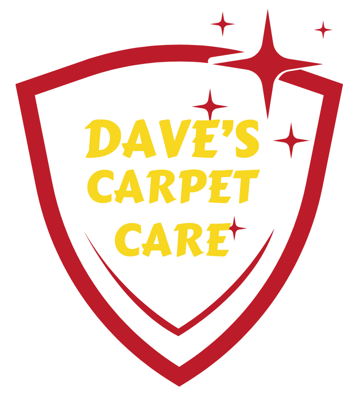 The logo for dave 's carpet care shows a mop.