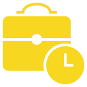 A yellow briefcase with a clock next to it.