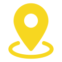 A yellow map pin with a white circle in the middle on a white background.