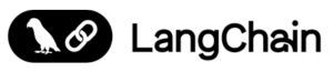 The LangChain logo, featuring a white parrot icon next to a link symbol inside a black pill shape, followed by the text.