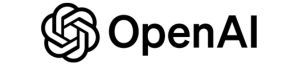 The black OpenAI logo consisting of a geometric, hexagonal icon and the company name in a bold, sans-serif font.