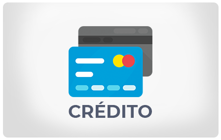 Un icono de tarjeta de crédito azul con un logotipo amarillo y rojo sobre la palabra CRÉDITO en una fuente gris.