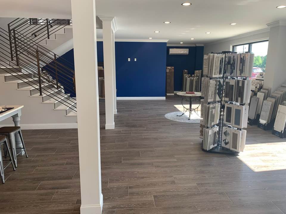 There is a staircase in the middle of the room.