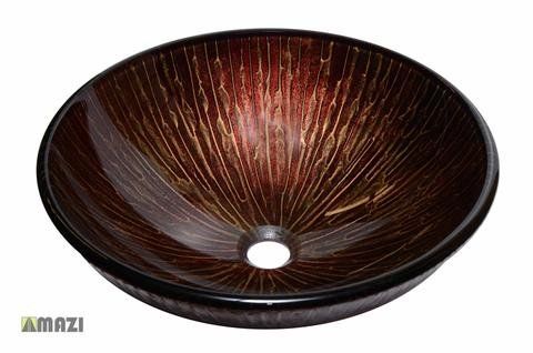 A brown glass sink with a hole in the middle