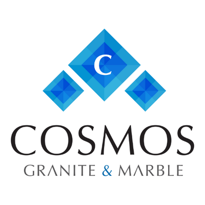 A logo for cosmos granite and marble