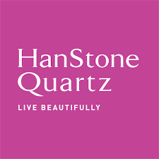 The hanstone quartz logo is on a pink background.