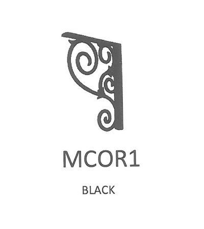 A black shelf bracket with a swirl design on a white background.