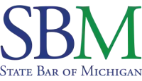 The logo for the state bar of michigan is blue and green