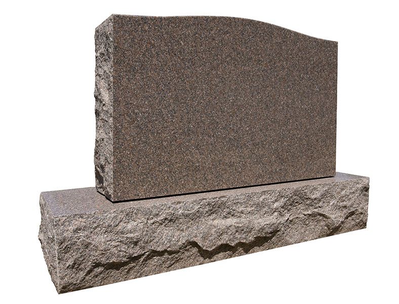 Gray granite headstone and base; headstone has curved top.