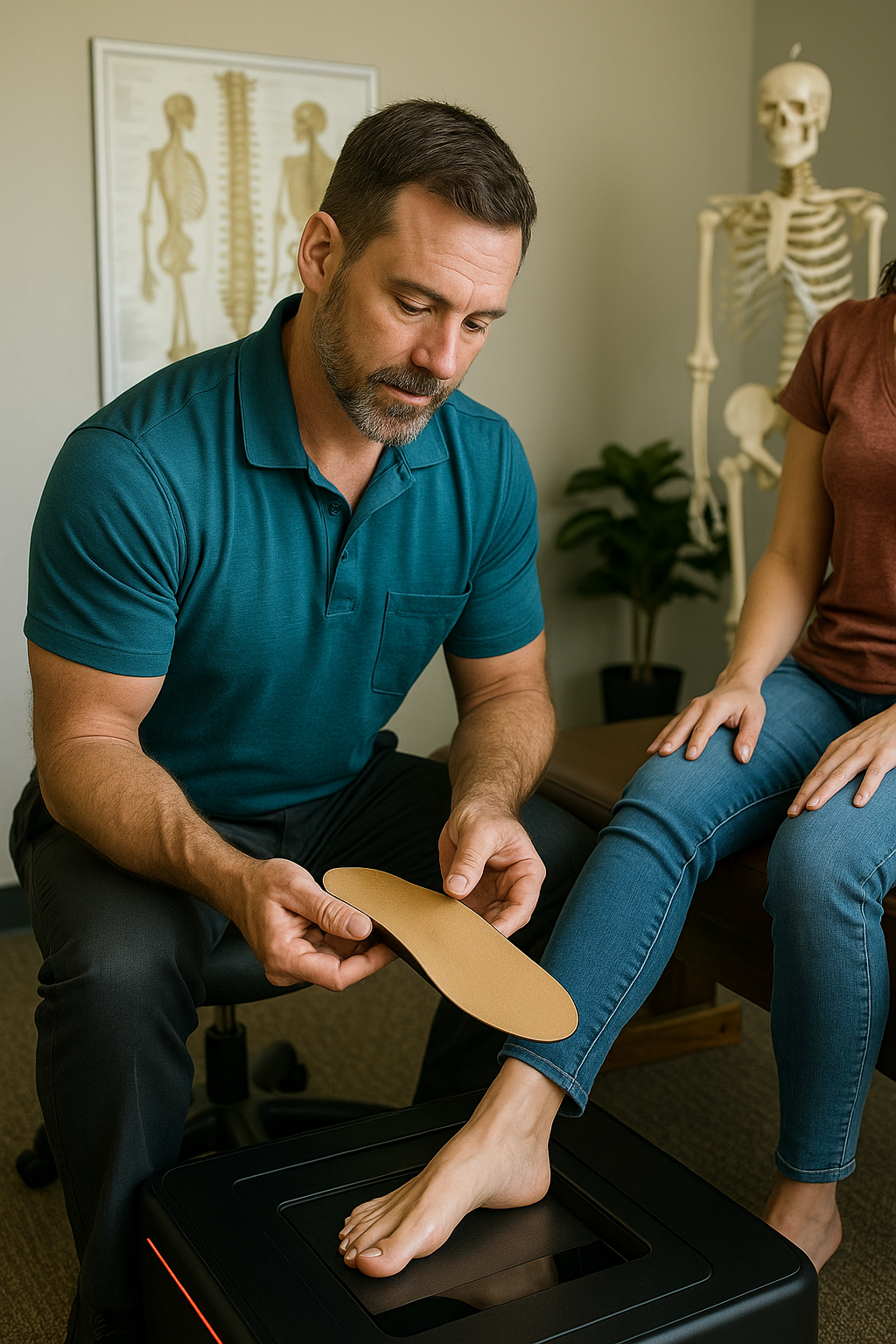 Dr. Mac fitting a patient with custom foot orthotics in Wesley Chapel