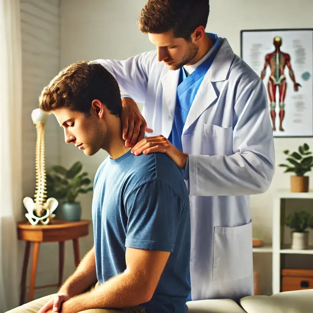 Dr. Mac helping a patient with neck pain from poor desk posture