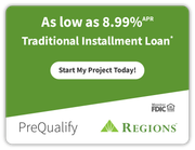 Green ad: Regions Bank offering installment loans with APR as low as 8.99%. 
