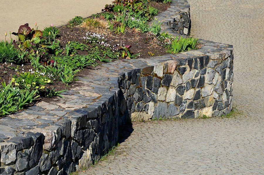 retaining walls beside the walkway