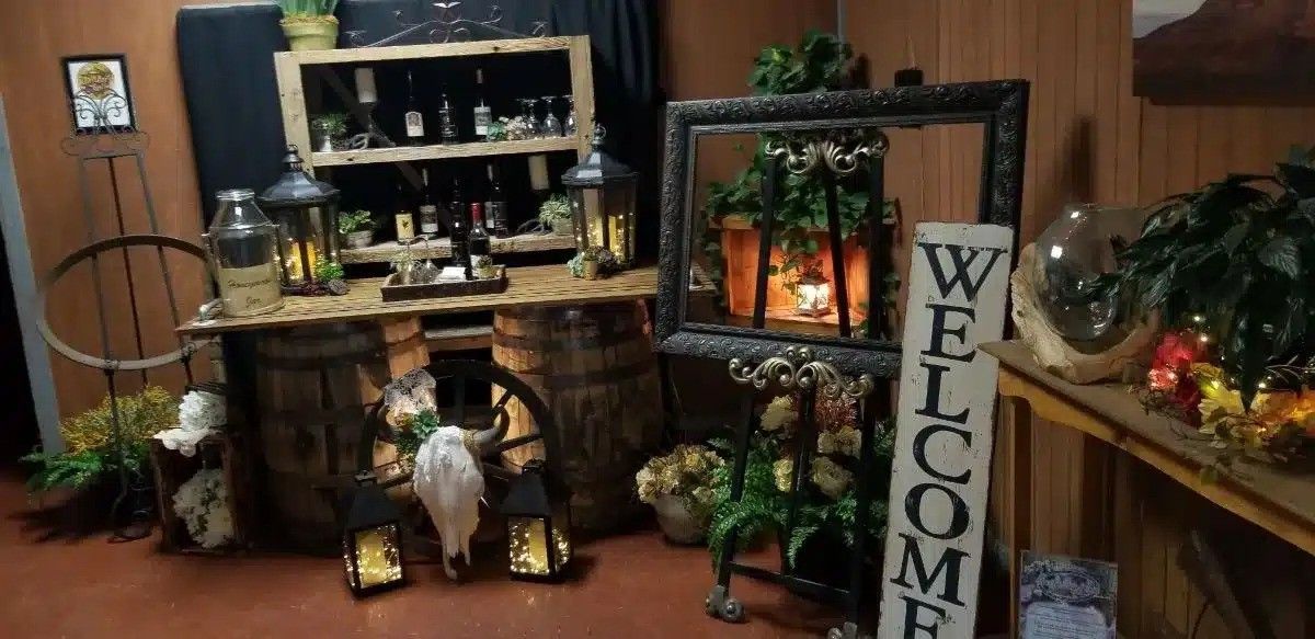 Wine counter and wall frame in stand with beautifully decorated corner