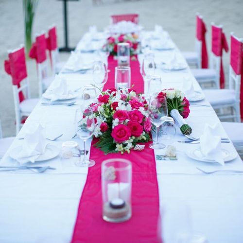 Closeup view of the luxurious wedding table decoration