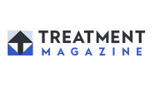 The logo for treatment magazine has a blue arrow pointing up.