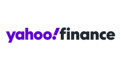The yahoo finance logo is purple and black on a white background.