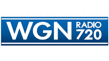 The logo for wgn radio 720 is blue and white
