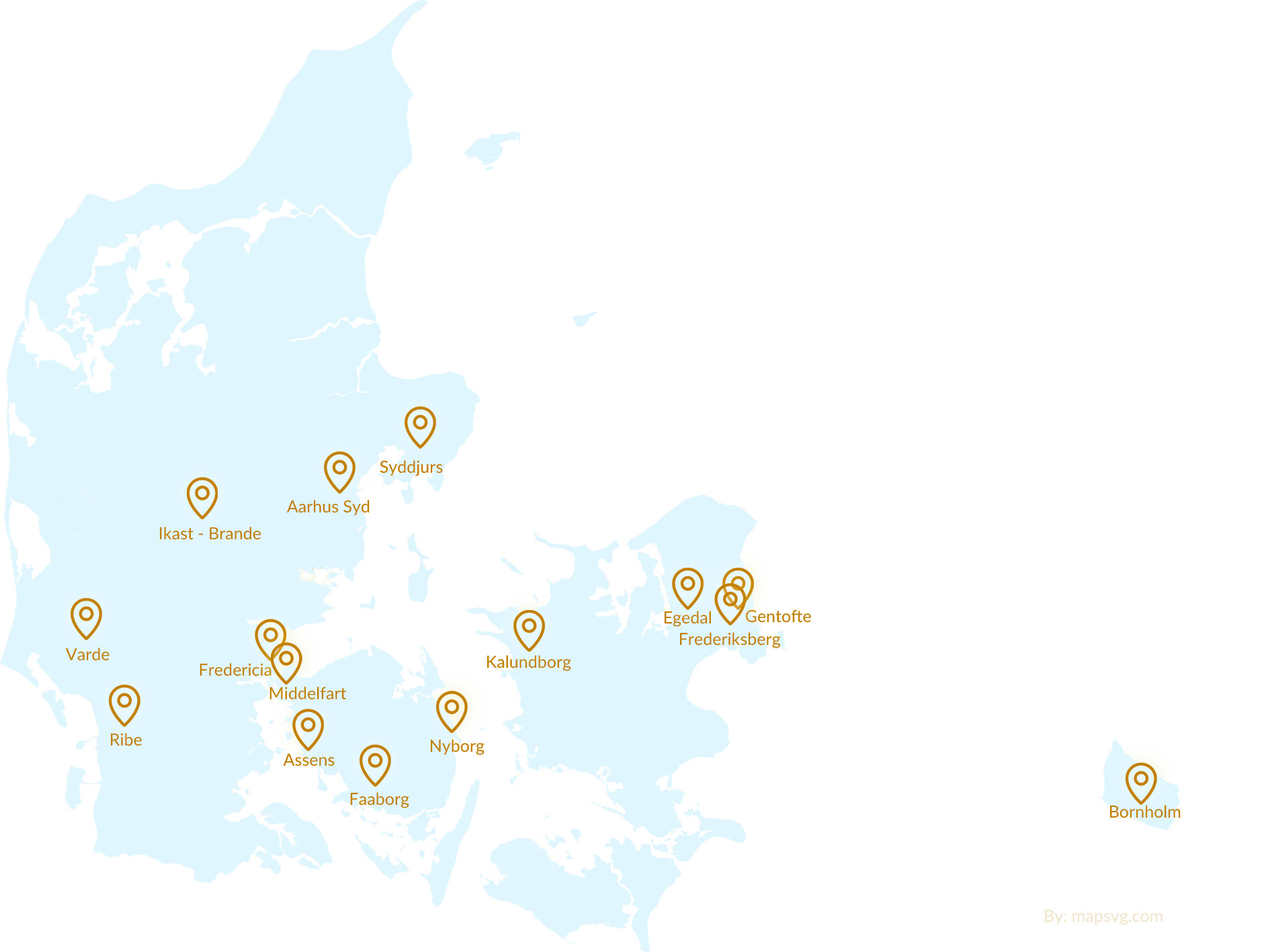 Kort over byer og kommuner Danmarkskort med markerede byer