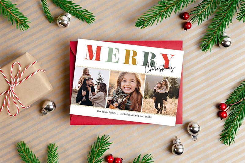 Christmas Holiday cards on festive table
